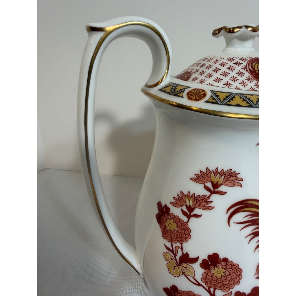 Wedgwood Golden Cockerel Coffee Pot Bone China England Rooster Floral Gold Trim - Picture 6 of 11